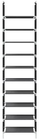 fekete nem szőtt szövetből cipőállvány 10 szintes 44x28x180 cm