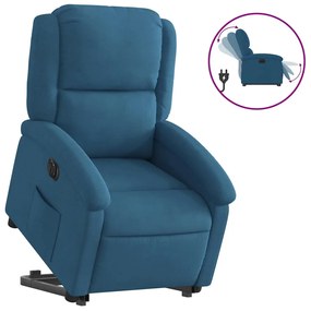 elektromos felállást segítő kék bársony dönthető fotel