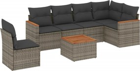 vidaXL 7 részes szürke polyrattan kerti ülőgarnitúra párnákkal