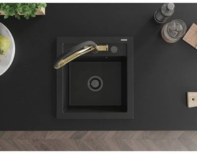 Mexen Vito, 1 kamrás gránit mosogató 520x490x210 mm, Duo mosogató csaptelep, fekete, 6503-77-671701-57-B