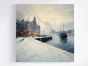 Vászonkép Canvas Város Kikötő Vízpart Hajó Tél Hó Fagy 40x40