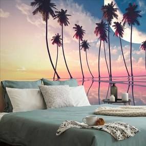 Öntapadó tapéta naplemente trópusi fálmafák felett