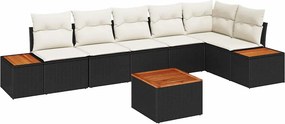 vidaXL Kerti Kanapé Szett párnával 6 pcs Fekete és Krém Polyrattan