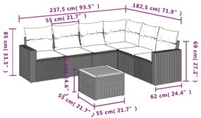 7 részes fekete polyrattan kerti ülőgarnitúra párnával