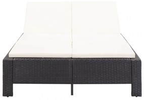 fekete polyrattan kétszemélyes napozóágy párnával
