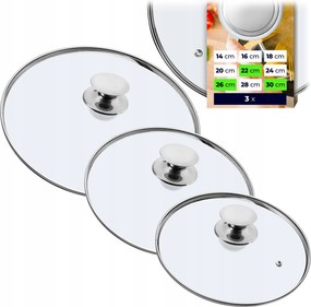 Üvegfedő 22/26/30 cm Hőálló Serpenyő Fedő Szett