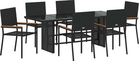 vidaXL Kert étkező szett 7 pcs Fekete polirattan