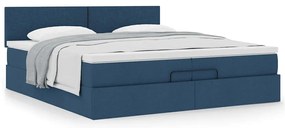 Ottomán ágykeret matraccal Kék 200x200 cm szövet