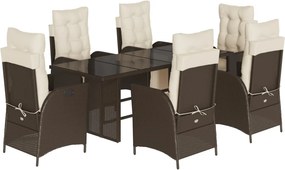 vidaXL 7 részes barna polyrattan kerti étkezőgarnitúra párnával