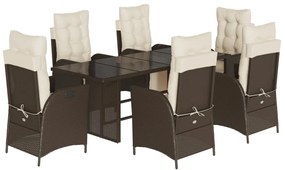 vidaXL 7 részes barna polyrattan kerti étkezőgarnitúra párnával