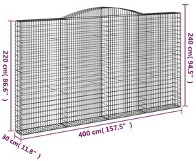 5 db íves horganyzott vas gabion kosár 400x30x220/240 cm