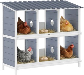 PawHut emelt fa tyúkfészek – 6 rekesz, 4 ülőrúd, 102 × 50 × 91 cm, szürke | Aosom