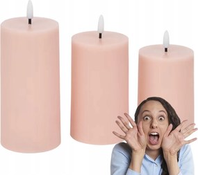 Gyönyörű Led Gyertyák Szett 3 Db Púderrózsaszín Tapintható Elemes