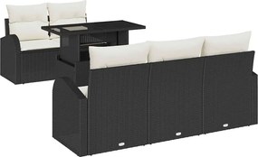 vidaXL Kerti Kanapé Szett párnával párnával 6 pcs Fekete Poly Rattan