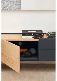 Antracitszürke-natúr színű TV-állvány tölgyfa dekorral 180x45 cm Otto – Teulat