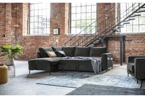 Sötétszürke bársony kinyitható sarokkanapé (bal oldali) Lofty Lilly – Miuform