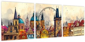 Kép - Ősz a festett városban (órával) (90x30 cm)