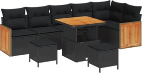 vidaXL Kerti Kanapé Szett 9 pcs Fekete Poli Rattan és Porfestett Acél