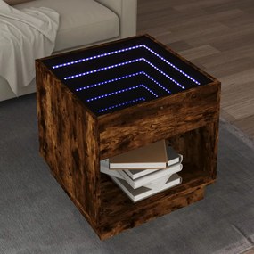 Füstös tölgy végtelen hatású LED-es dohányzóasztal 50x50x50 cm