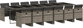 vidaXL 13 részes szürke polyrattan kerti ülőgarnitúra párnákkal