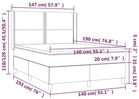 fekete szövet rugós és LED-es ágy matraccal 140x190 cm
