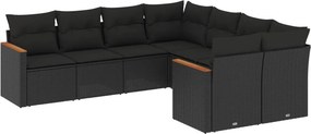vidaXL 8 részes fekete polyrattan kerti ülőgarnitúra párnákkal