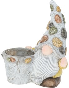 Kerti cserép törpével, polirezin, 30 x 19 x 35,5 cm
