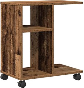 vidaXL Oldalasztal polcokkal kerékkel Régi fa 50 x 30 x 55 cm Faanyag