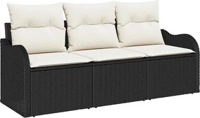 vidaXL Kerti Kanapé Szett párnával tárolóval 3 pcs Fekete Poli rattan