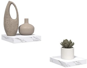 vidaXL Falpolc tárolóval 2 pcs Fehér márvány 23 x 23,5 x 4 cm Faanyag