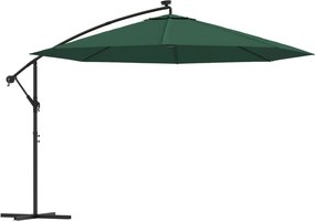 vidaXL zöld konzolos kerti napernyő LED-del és fémrúddal 350 cm