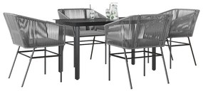 vidaXL 5 részes szürke polyrattan üveg kerti étkezőgarnitúra párnával