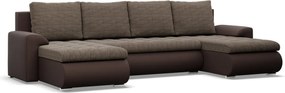 Tokio U alakú sarokkanapé, 3 ágyneműtartóval, fonott + műbőr, univerzális oldal, barna