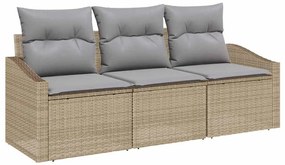 Kanapé Szett párnával 3 pcs Bézs polirattan