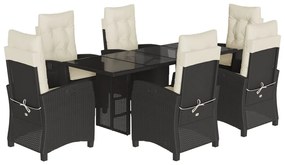 7 részes fekete polyrattan kerti étkezőgarnitúra párnával