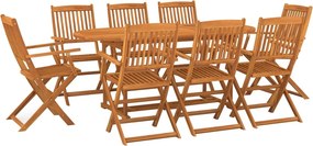 vidaXL 9 részes tömör akácfa kerti étkezőgarnitúra 180 x 90 x 75 cm