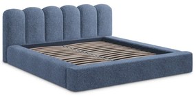 Kék kárpitozott ágyneműtartós franciaágy ágyráccsal 160x200 cm Mano – Makamii