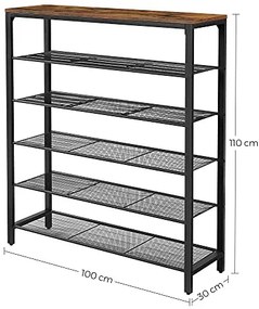Cipőtároló polc 5 fém hálós polccal, fekete 100x30x110cm