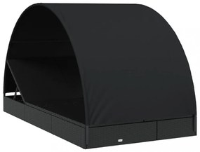 2 személyes fekete polyrattan napágy kerek tetővel 213x118x97cm