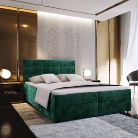 AKCIÓ Kárpitozott boxspring ágy GLORIEN VELVET 160x200 cm sötétzöld II. osztály