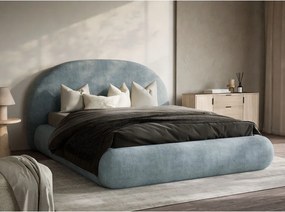 Világoskék kárpitozott ágyneműtartós franciaágy ágyráccsal 140x200 cm Maumere – Maison de Rêve