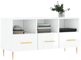 fehér magasfényű szerelt fa TV-szekrény 102x36x50 cm