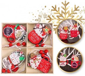 Fából készült karácsonyi dekorációs készlet HOT DRINKS, 12 db