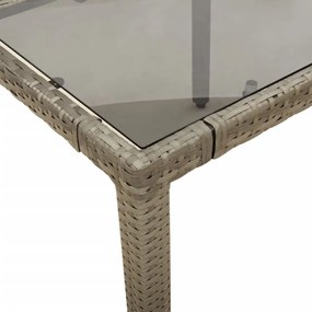 szürke polyrattan üveglapos kerti asztal 90 x 90 x 75 cm