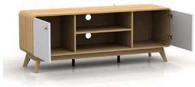 Fehér-natúr színű TV-állvány tölgyfa dekorral 140x53 cm Caitlin – Støraa