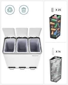 Szelektív szemeteskuka 3x18L, fehér