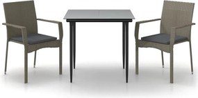 vidaXL 3 részes fekete és szürke polyrattan kerti étkezőszett párnával