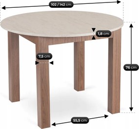 Modern bővíthető étkezőasztal HARRY 102–142 cm travertin dió Nicea