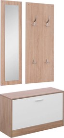 HOMCOM 3 darabos Előszoba Bútor Szett Cipőpaddal, Fali Kabát Akasztóval és Tükörrel, Fa Gardrób a Hálószobába és Előszobába, 80x27x46,5 cm Fa Színben