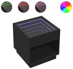 fekete végtelen hatású LED-es dohányzóasztal 50 x 50 x 50 cm
